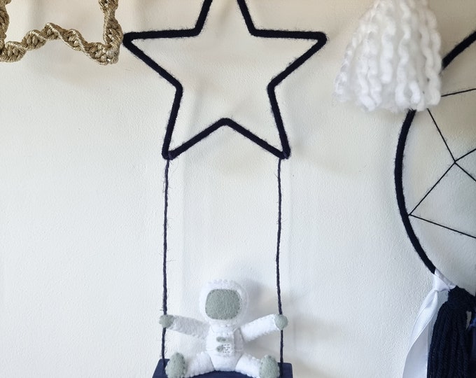 Astronaut wall decor for boys, Space nursery for girls, Gender neutral baby gift, Space gifts for kids, Star nursery, Navy wall art for baby