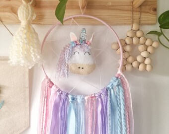Unicorn dreamcatcher, Bedroom decor for girls, Unicorn gifts, Pastel room decor, Birthday gift for her, Baby shower gifts for a girl,