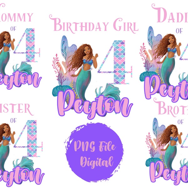 Mermaid Birthday Family Shirts Age 4- Birthday Girl,  Mommy, Daddy, Sister, Brother