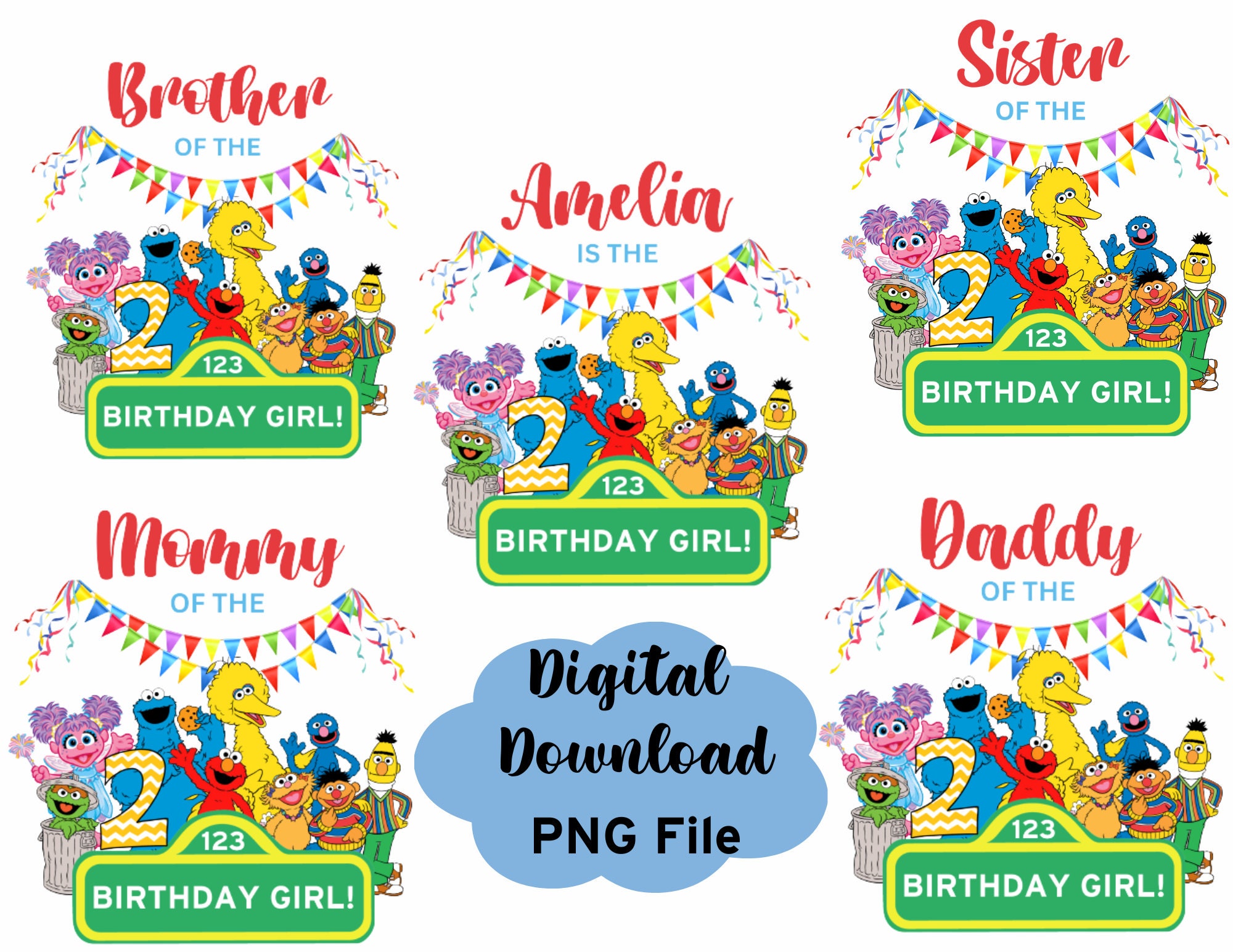 Family Birthday Sesame Street PNG Files, for BOY and GIRL - Etsy