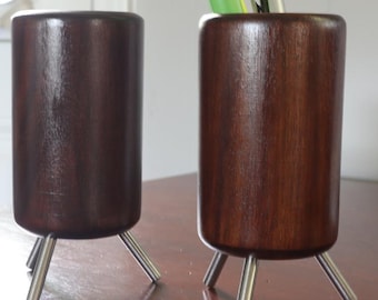 Rosewood Pen Holder – Nickel Steel Legs, Minimal Luxury Desk Organizer