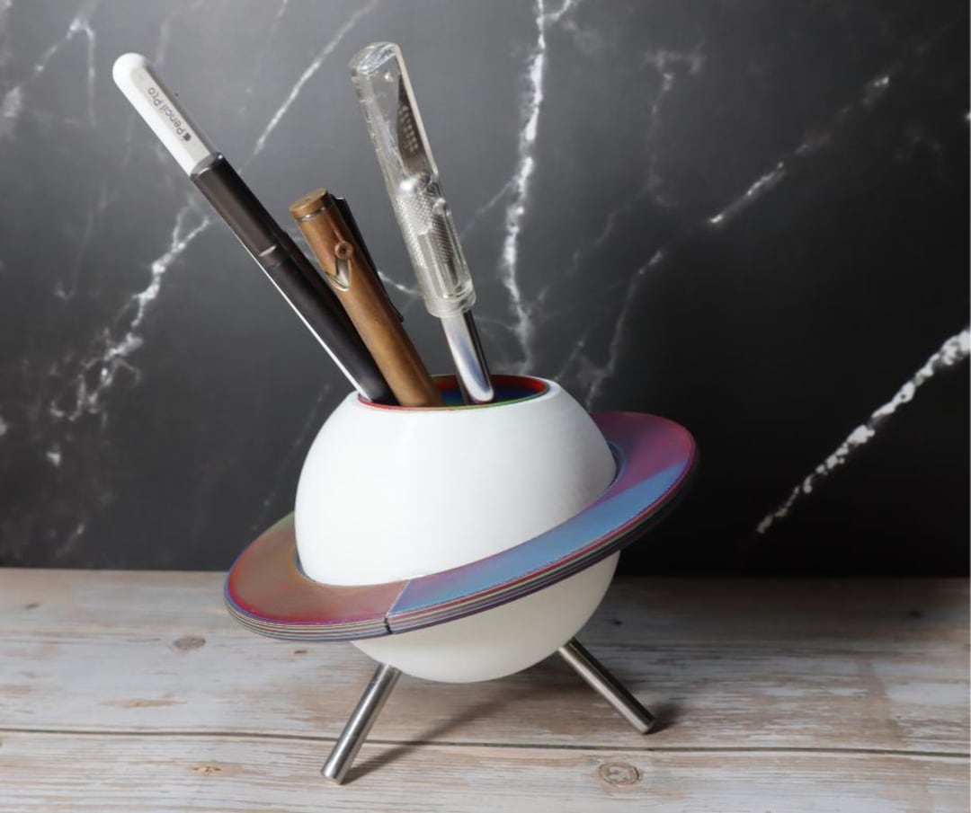 Saturn Pen Holder (rainbow, Colorized) – Desk Organizer With Stainless ...