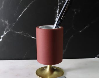 Minimalist Pen Holder with Weighted Brass Base, Executive Desk Organizer, Modern Office Accessory