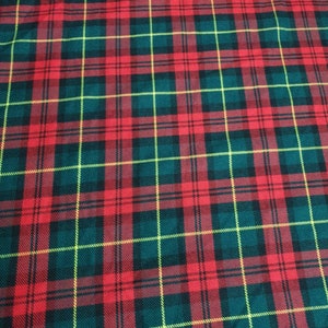 Green and red tartan dress fabric, plaid fabric, check fabric, 58 inch wide, craft fabric, poly viscose tartan