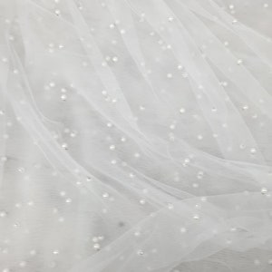 White Pearl tulle fabric. Soft tulle fabric, bridal fabric, White tulle fabric. 60 inch wide, Beaded tulle