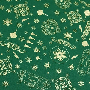 Cotton Christmas fabric, festive material, foil pattern, Xmas cotton material, by the metre, 44 inch wide
