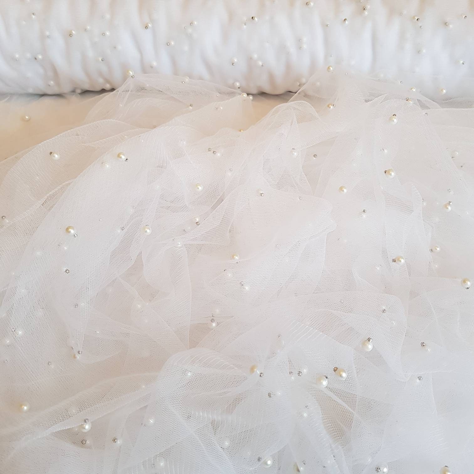 White Pearl Tulle Fabric. Soft Tulle Fabric, Bridal Fabric, White Tulle ...