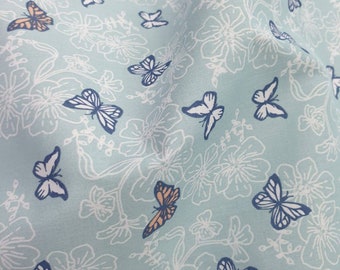 Butterfly Fabric, blue butterfly, blue poly cotton fabric, dress fabric, craft fabric