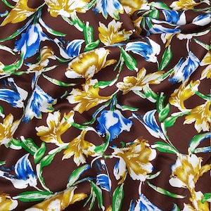 Brown floral cotton fabric, 100% cotton sateen material