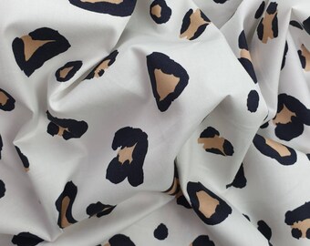 Leopard print fabric, animal print fabric, white with black, dress, craft, pillow cases, napkins, tablecloths, leopard print cotton fabric
