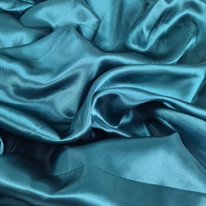 Teal blue silky satin, dress fabric, craft drapery material, lining fabric, 60 inch wide, by the metre
