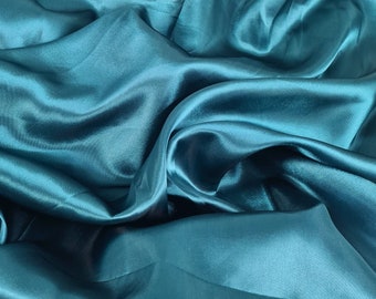 Teal blue silky satin, dress fabric, craft drapery material, lining fabric, 60 inch wide, by the metre