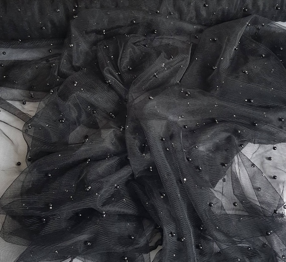 Black Tulle Fabric. Pearl Tulle Fabric. Pearl Embellished