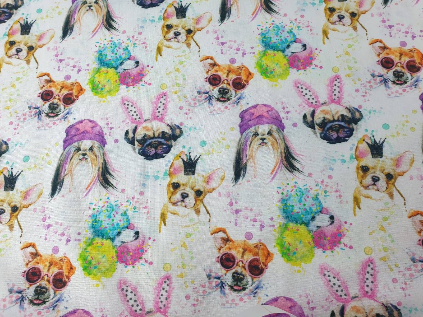 100 cotton cute dog pug pooch print fabric. 58 wide Etsy