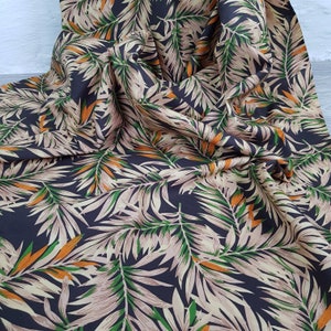 100% Cotton Poplin Fabric, Brown tropocal leaves, dress fabric, craft fabric, 44&quot; wide, Quilting