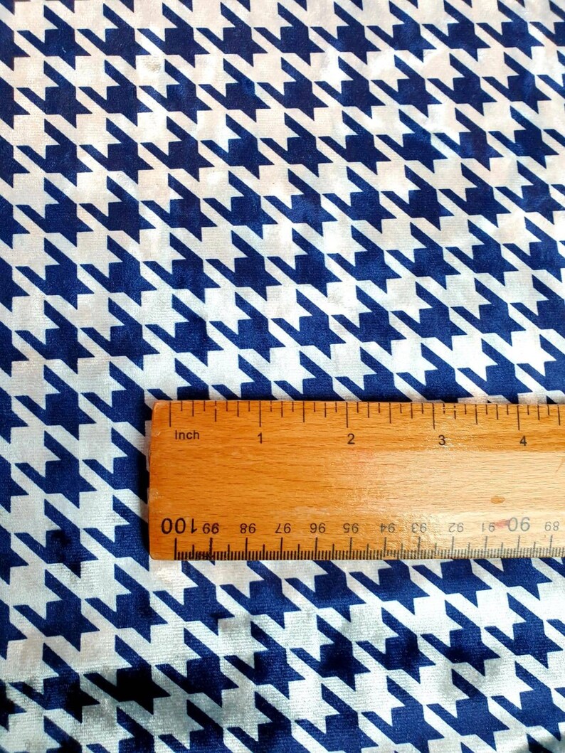 60 wide 2 way stretch houndstooth print Premium crushed printed velvet suitable for upholstery crafts dress navy colour