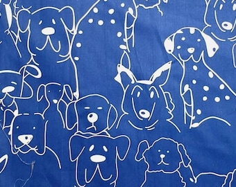 100% cotton 63" wide dog print navy with white print, dress, craft, pillow cases, napkins, tablecloths, leopard print, bedding