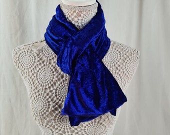 Blue crushed velvet scarf, winter scarf, warm scarf, gift for her