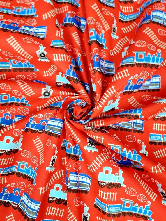 Red Blue Train Poly Cotton Fabric, Dress Fabric, Craft Fabric, Polyester  Cotton, 44 Inch Wide - Etsy