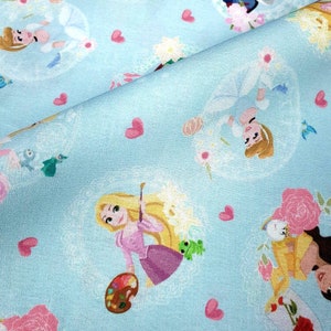 Princess fabric blue, 100% cotton fabric, dress fabric, craft fabric, snow white, aerial, Cinderella, Disney fabric, Princess fabric