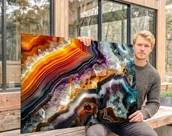 Geode AcrylGlass Wall Art: Luminous Agate, Brushed Gold Accents
