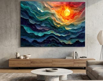 Sunquatic Acrylic Glass Wall Art: Contemporary Abstract Landscape
