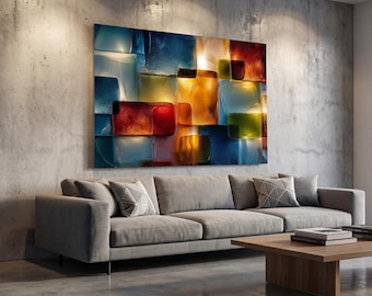Luminous Topaz & Sapphire Crystal AcrylGlass Wall Decor: Contemporary Art with 3D and Backlit illusion