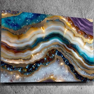 Acryl-Wandbild „Aurean Strata Crystal“, bernsteinfarbene Goldmineralienkunst, luxuriöse Wohnzimmerdekoration Bild 1