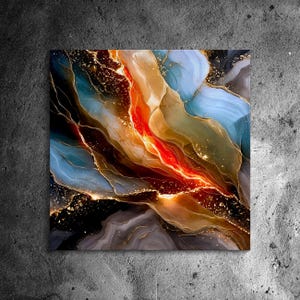 Aureate Rift Acrylic Wall Art | Teal-gold Geode Lava Panel | Modern ...