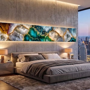 Golden Rift Crystal AcrylGlass Wall Art: Emerald Geode Panoramic Luxe Panel