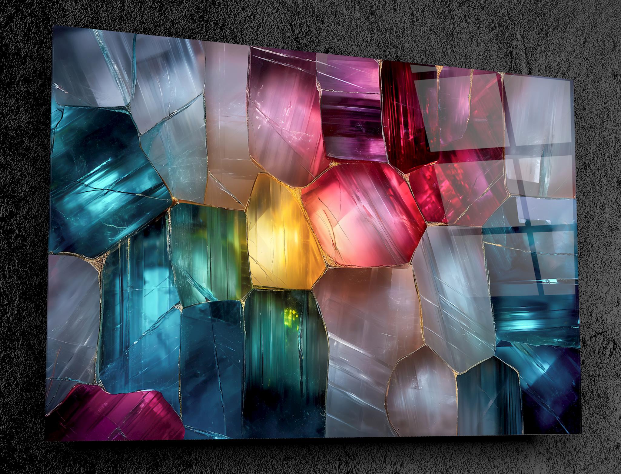 Panneau mural en mosaïque de cristal et acrylique : art de luxe avec des pierres précieuses