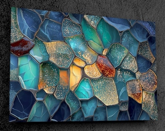 Tríptico Palm Beach | Arte de parede em acrílico com mosaico de ágata dourada luminosa