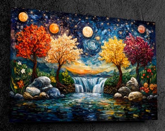 Four Seasons Mosaic Wall Art: 3D Acrylglass Waterfall Landscape