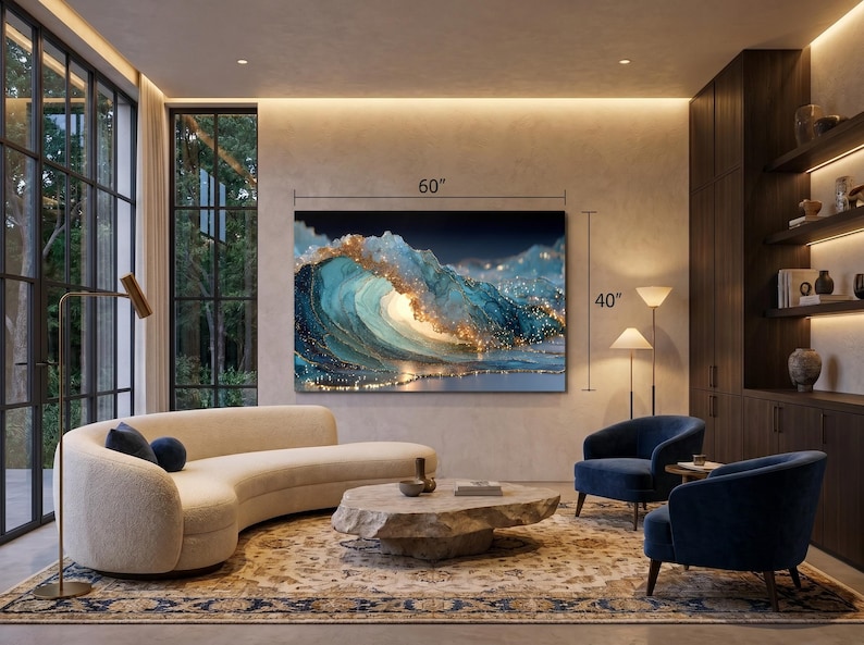 Aurelia Tide Crystal Acrylic Glass Wall Art, Luxury Ocean Wave Decor ...