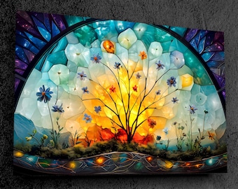 Floral Tree of Life Mosaic – Luxury Acrylic Glass Wall Art, Elegant Floral Decor, Colorful Wall Panel for Any Space, Extra Large Wall Art
