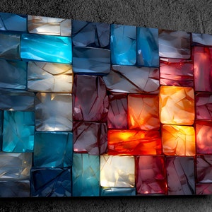 Bestseller No 1: 'LumiRock' Artisan-Crafted Modern Wall Art in 10mm Acrylic Glass, Featuring Tapestry of Jewel-Toned Marble Blocks, Premium