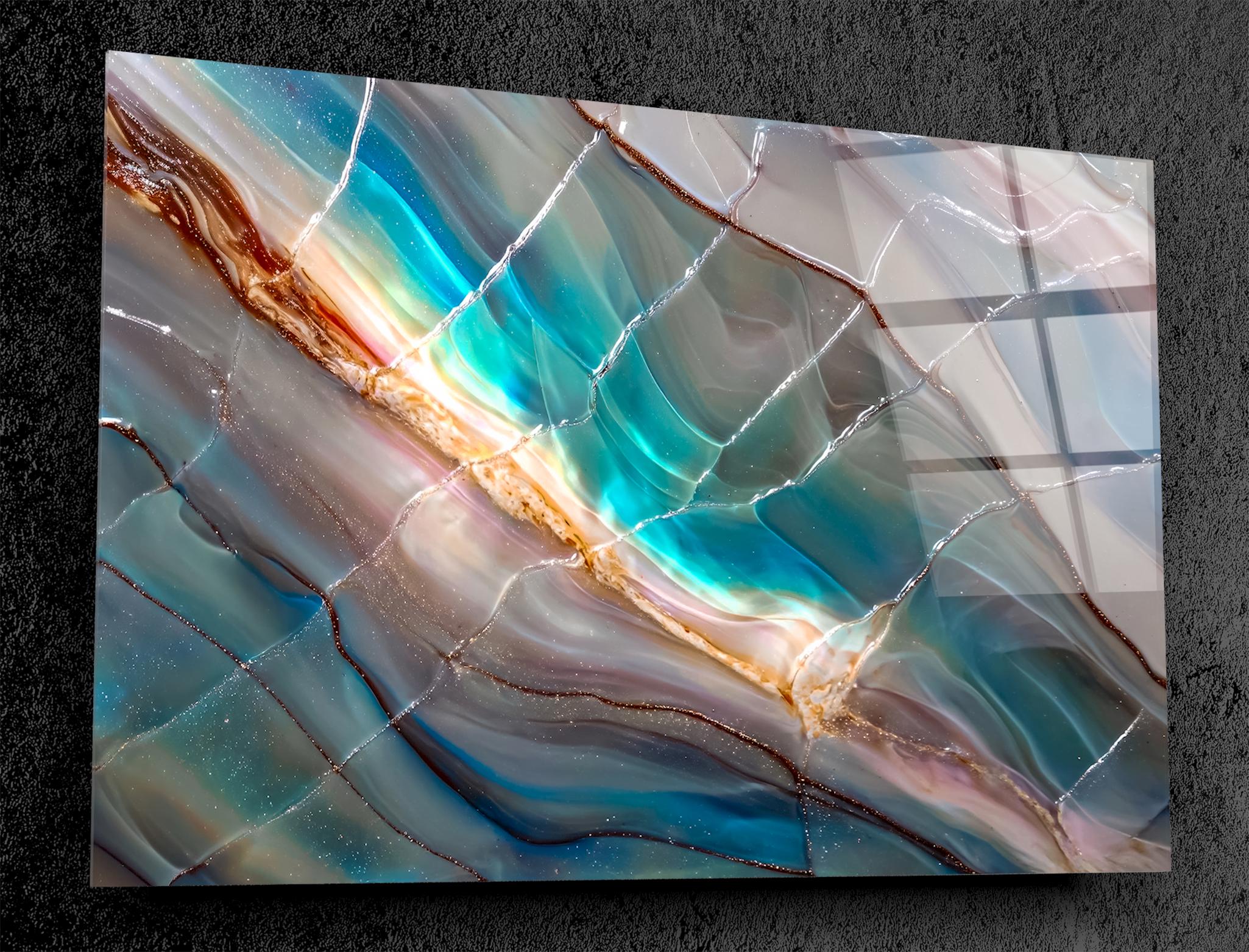Celestine Veins Acrylic Glass Wall Art: Luminous Mineral Geometry