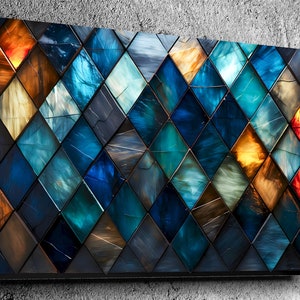 Azure Marbled Rhombus - Wall Art - Luxury Acrylic glass Wall Decor - Made from premium 10mm thick acrylic glass, Shatter & Scratch resistant