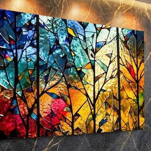 Emerald Acrylic Glass Forest Wall Art: Modern Green Abstract Decor image 1