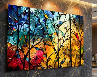 Emerald Acrylic Glass Forest Wall Art: Modern Green Abstract Decor