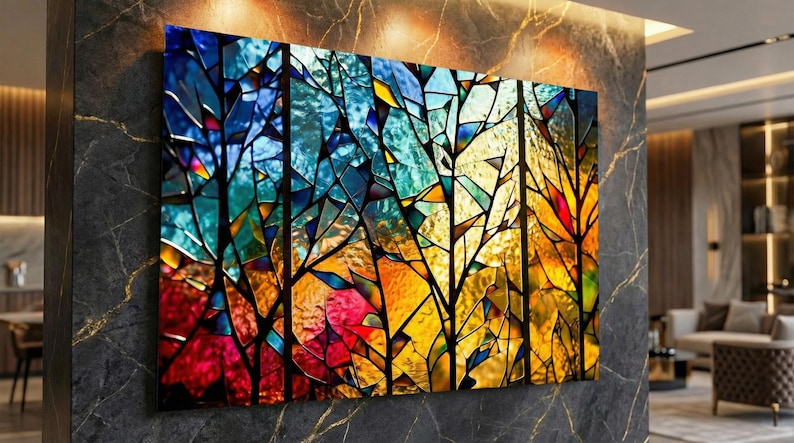 Emerald Acrylic Glass Forest Wall Art: Modern Green Abstract Decor image 1