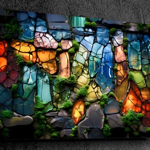 Unique Wall Art - 3D Moss Wall Art Large in premium Acrylic Glass, Fused Glass and Marble Design, Above Bed Wall Decor, Living Room Wall art