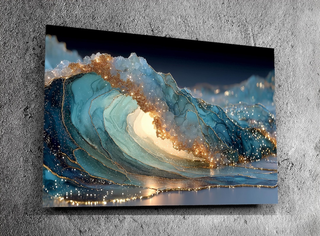 Aurelia Tide Crystal Acrylic Glass Wall Art, Luxury Ocean Wave Decor ...