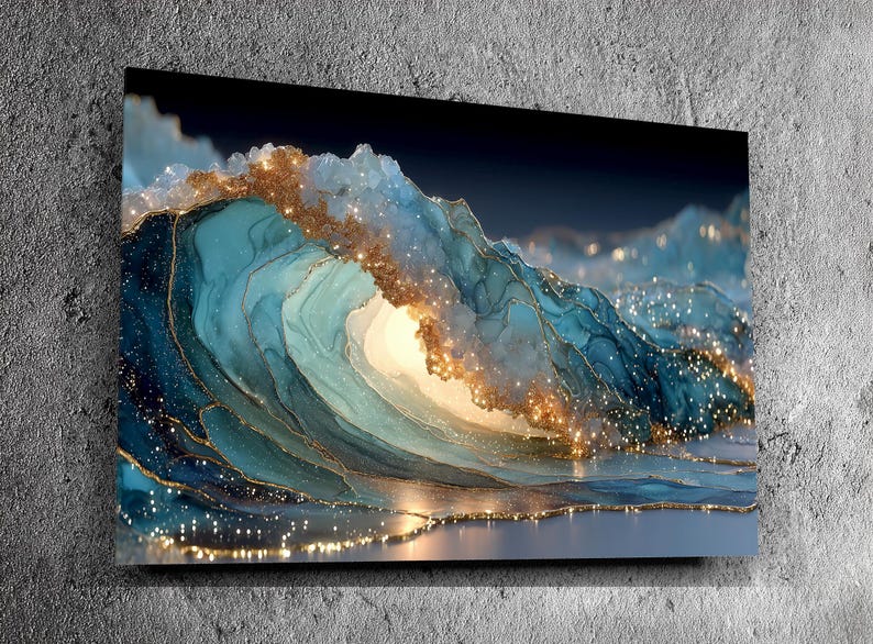 Aurelia Tide Crystal Acrylic Glass Wall Art, Luxury Ocean Wave Decor ...