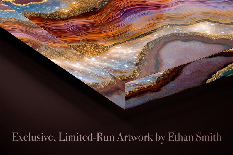 Aurean Strata Crystal Acrylic Wall Art, Amber Gold Mineral Artwork, Luxury Living Room Decor image 5