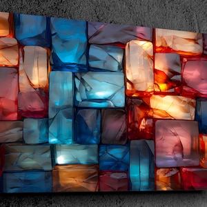 Unique Acrylic Glass Wall Art up to 72x48", Featuring Rich Tapestry of Jewel-Toned Marble Blocks, Premium and Brilliant, Life-long Vibrancy