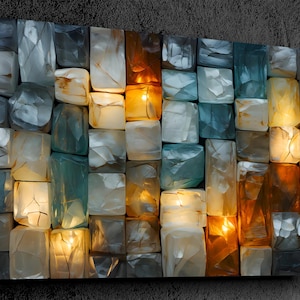 Ethereal Glow Acrylic Glass Wall Art: Teal Turquoise Amber Mosaic