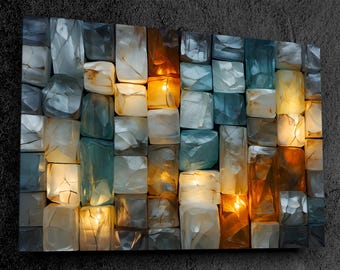 Ethereal Glow Acrylic Glass Wall Art: Teal Turquoise Amber Mosaic