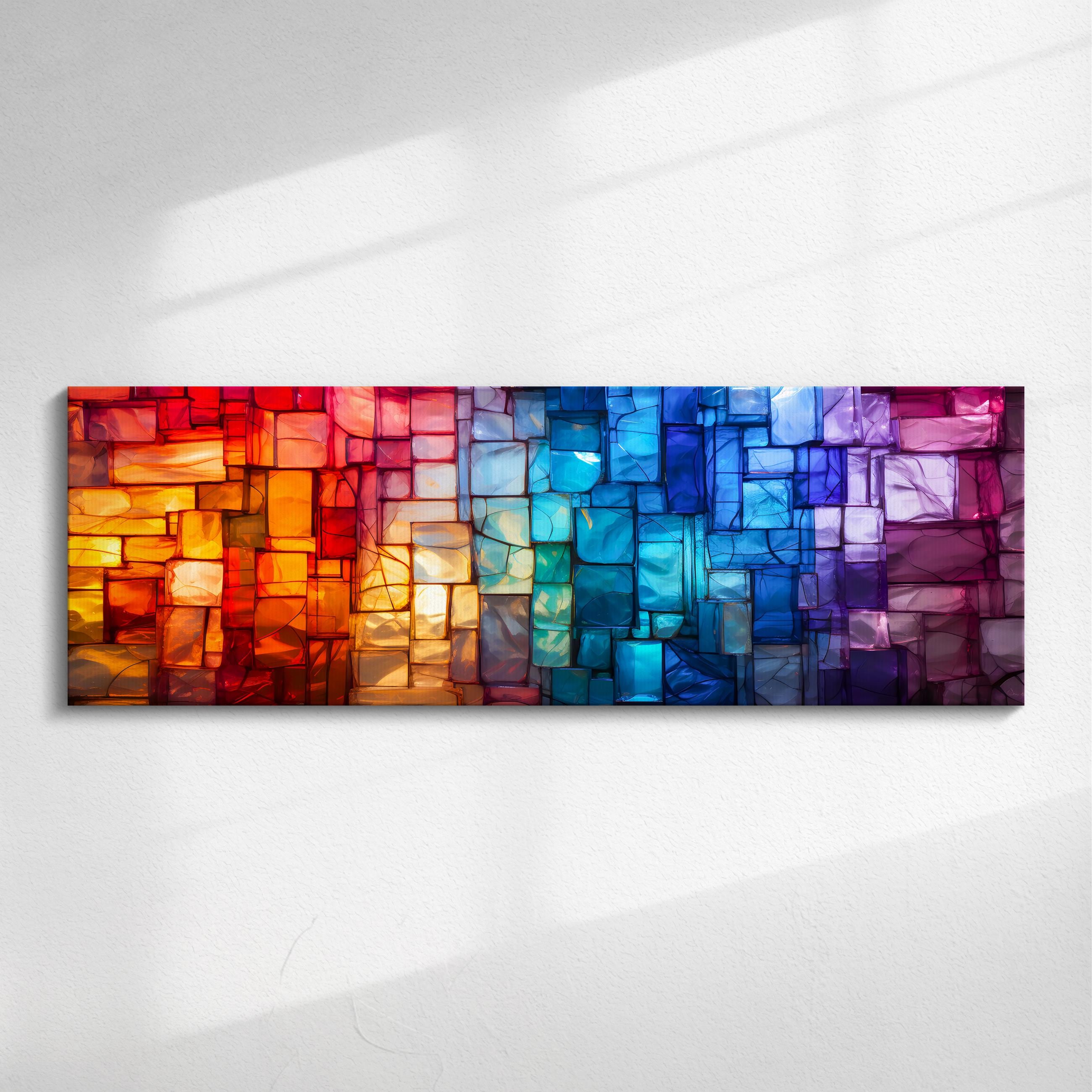 Large wall art oversized horizontal with 3D Magical Light Play ‘Spectrum Flow’, Unique Panoramic Wall Art for Modern Spaces up to 87x29"
