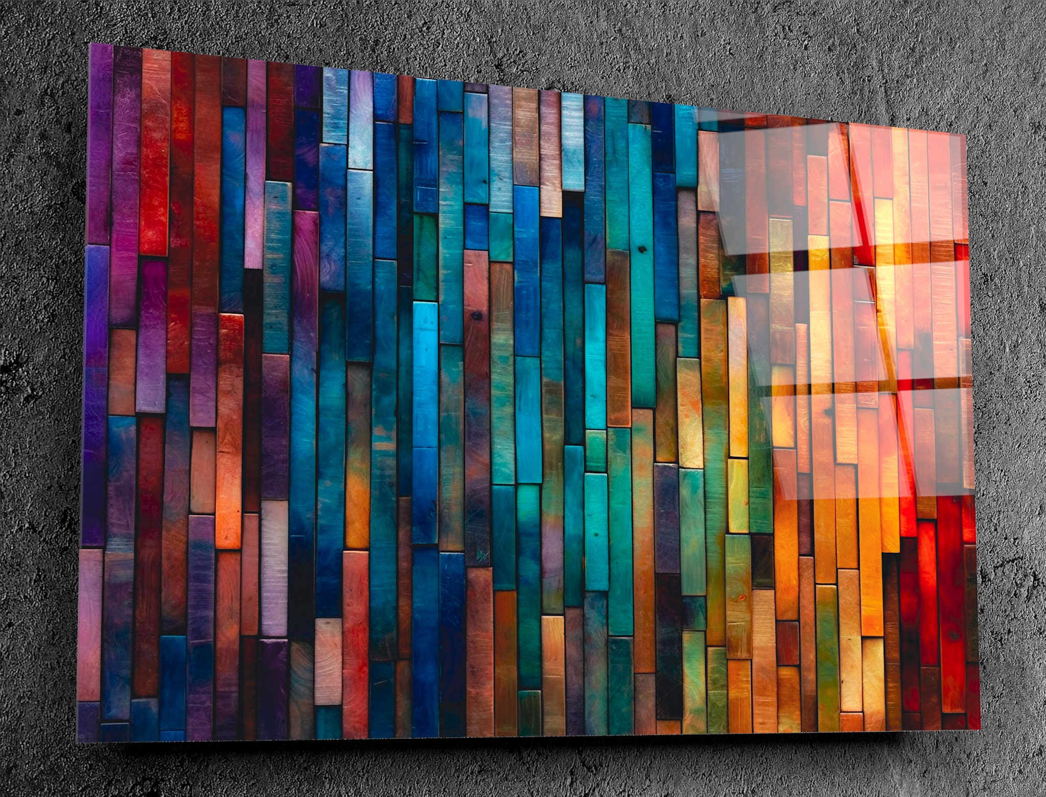 Staff Pick: Acrylic Glass Wall Art 10mm Thick 'vibrant Plank Symphony',  Fade-resistant, Shatter & Scratch Resistant up to 54x36 Inches 